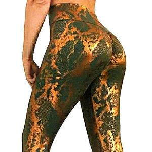 NEW Snake Metallic Legging Fitness Gym Sport Yoga Workout Tennis Athletic Runnin